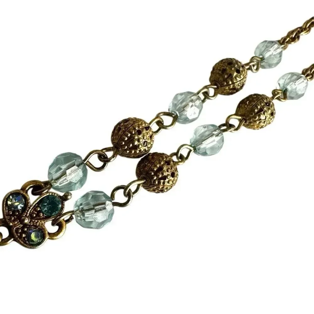 Vintage 1928  green teardrop pendant beaded Necklace